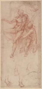 Figurenstudies (rode krijt op papier) door Michelangelo Buonarroti